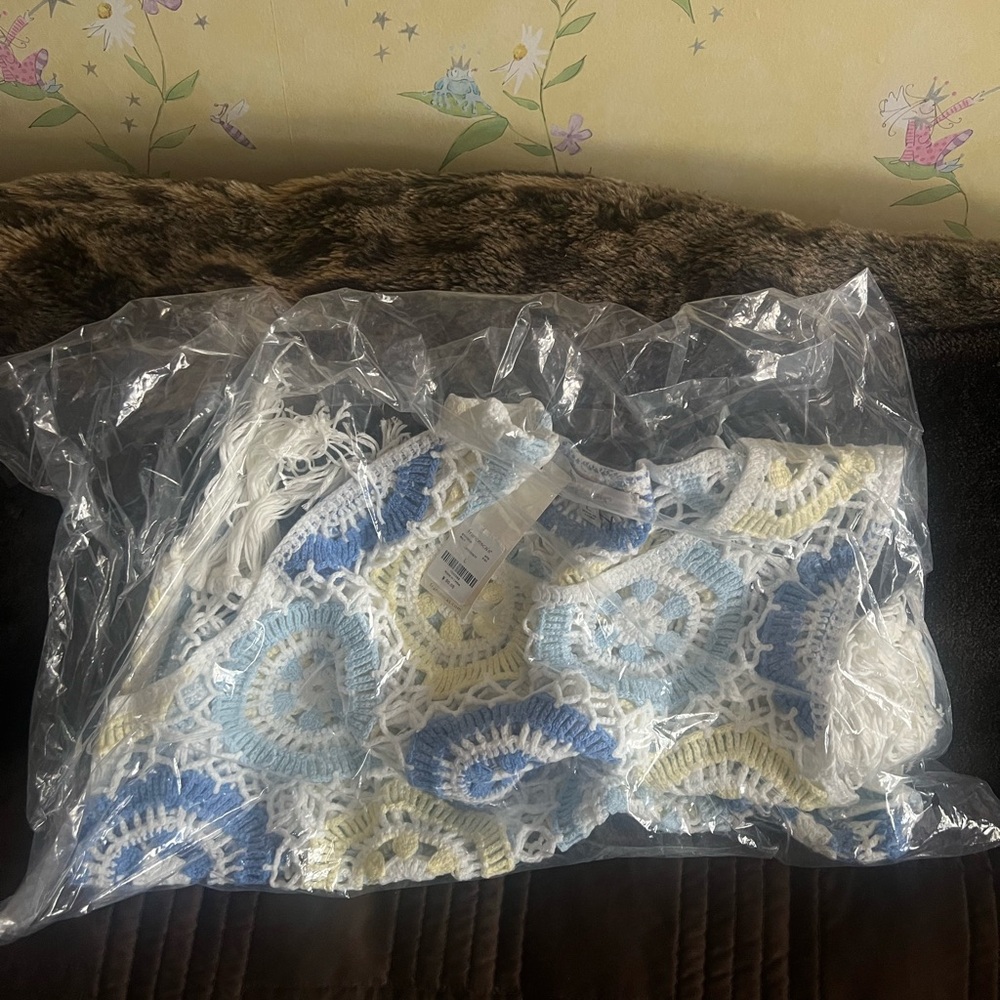 Francesca’s Crochet Patterned Tank Top in Blue and Yellow